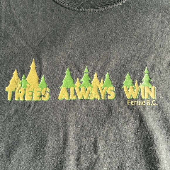 Fernie BC Vintage Trees Always Win T-Shirt. Mens LG. Pit-Pit 19.5” (yr 2006) - Picture 2 of 5